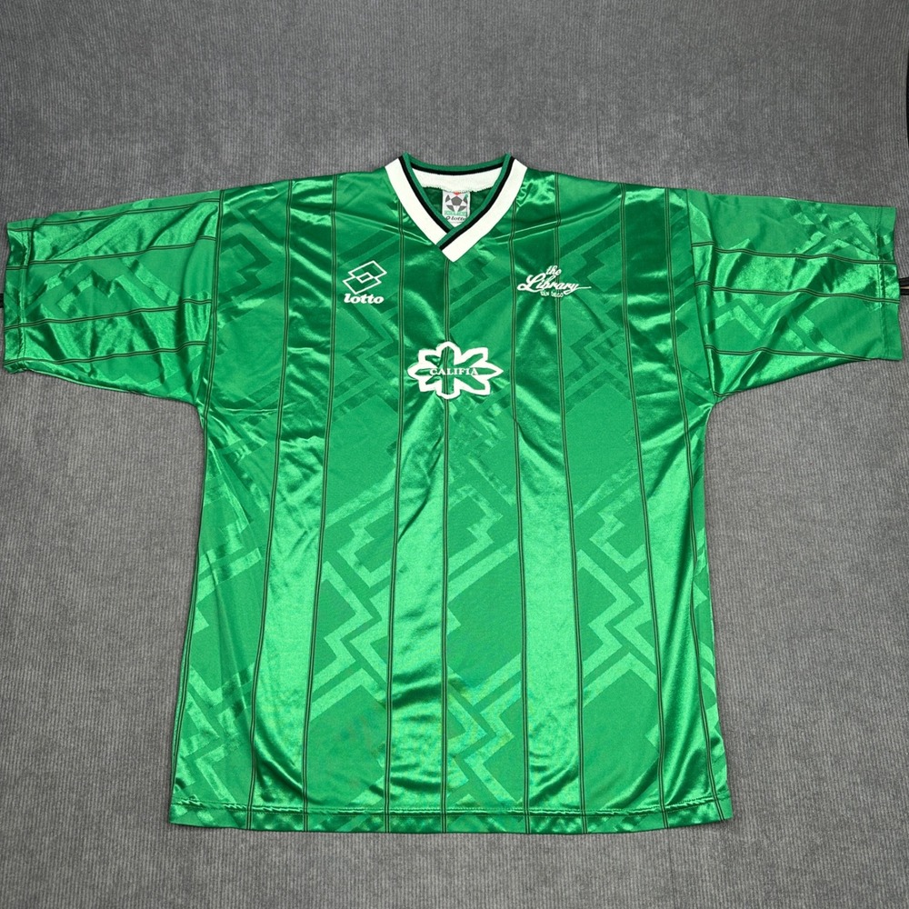 Vintage Lotto Soccer y2k Jersey Green Geometric Pinstripe XL Library San Diego